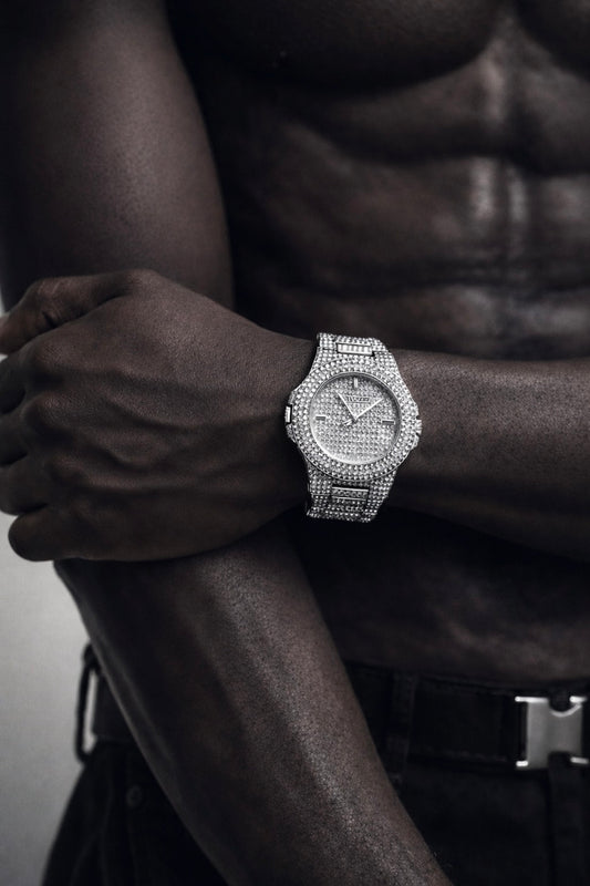 SILVER ICED OUT WATCH